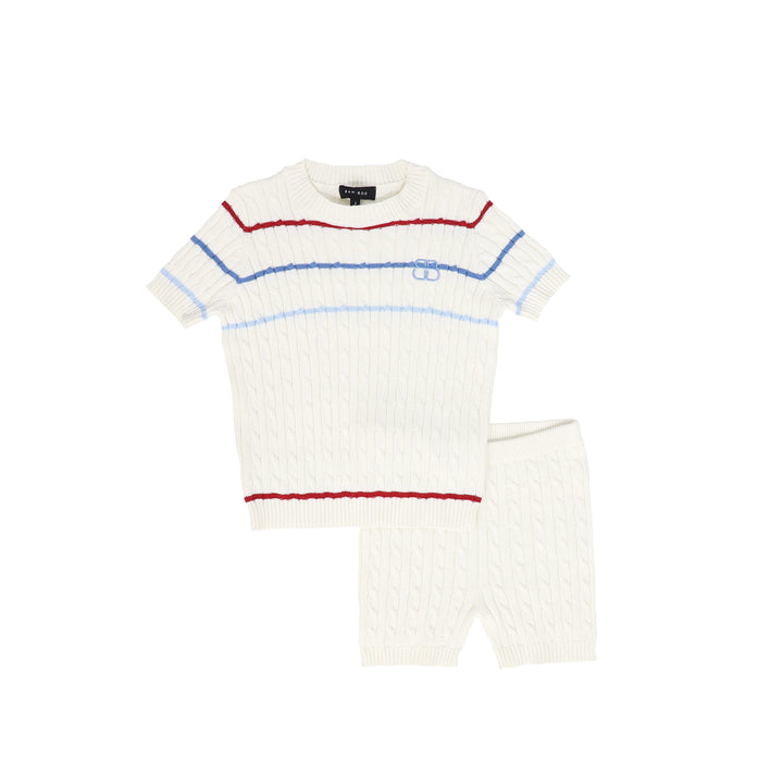 C-25265-Striped Cable Knit Sweater Set Ivory