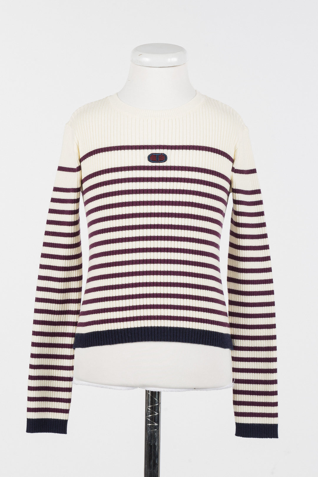 252GJ3035-CREWNECK SWEATER-CREAM/BURGUNDY