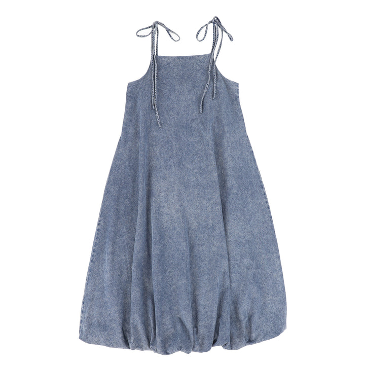 C-25844-Chambray Bubble Midi Dress Blue Denim