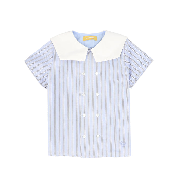 C-25962-Double Stripe Sailor Collar Blouse Blue