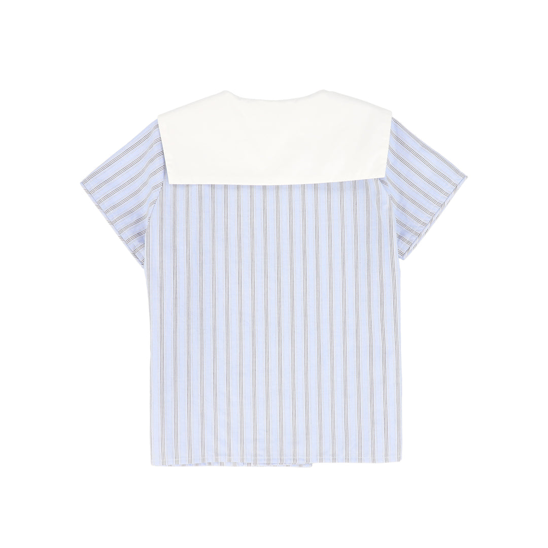 C-25962-Double Stripe Sailor Collar Blouse Blue