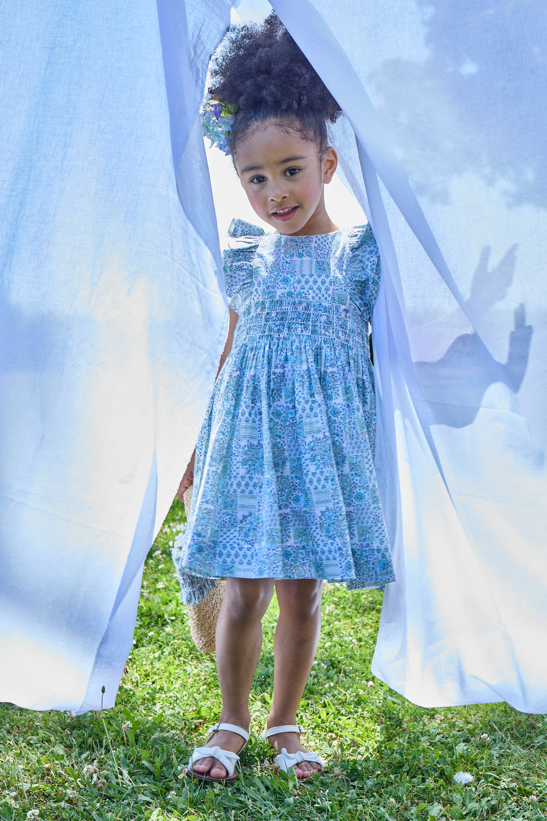 36011-TI339 DRESSES - BLUE PATCHWORK PRINT (LONGER LENGTH)