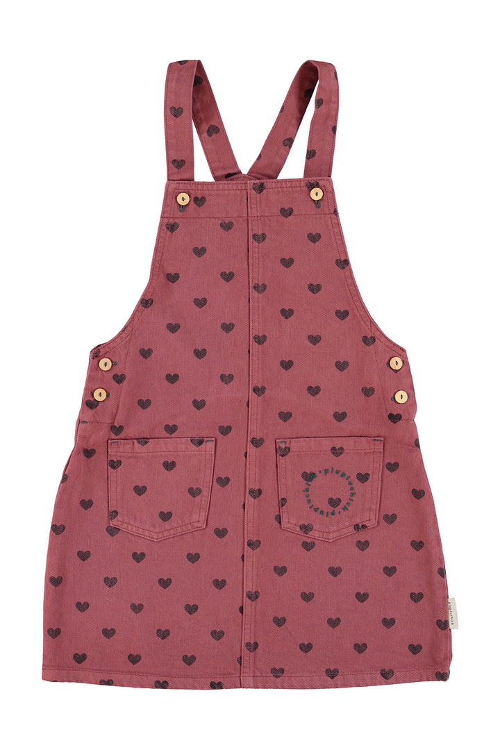 MN2615BUSA KNEE-LENGTH DRESS W/ STRAPS - PINK W/ BLACK HEARTS