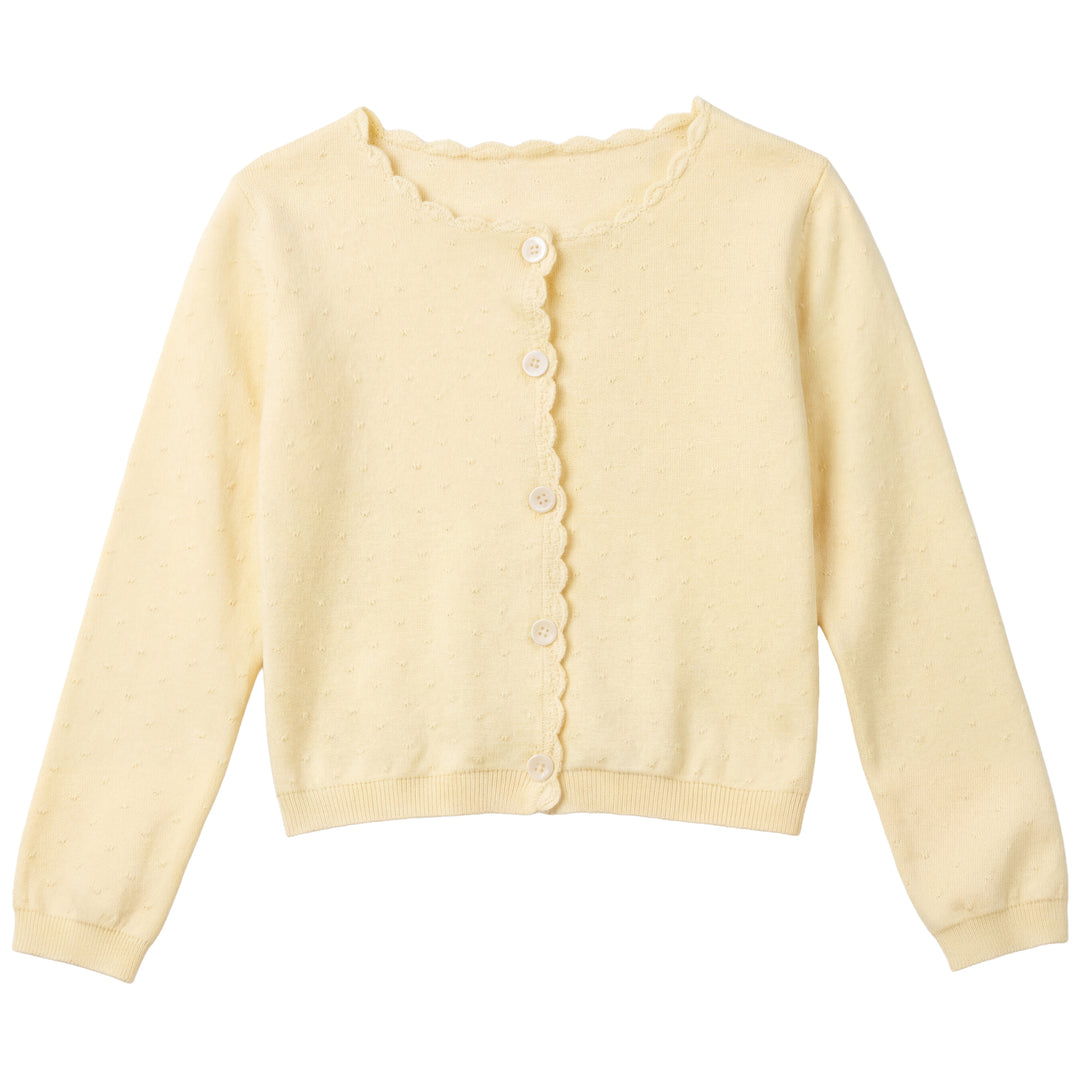 2609-GIRL POINTELLE CARDIGAN-YELLOW