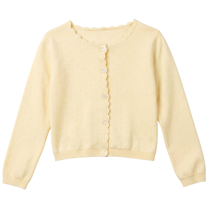 2609-GIRL POINTELLE CARDIGAN-YELLOW
