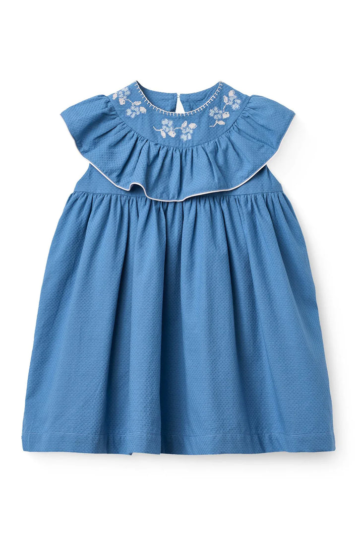 261-240-502 FRILL DRESS W. DECO EDGE - OCEAN BLUE COMB