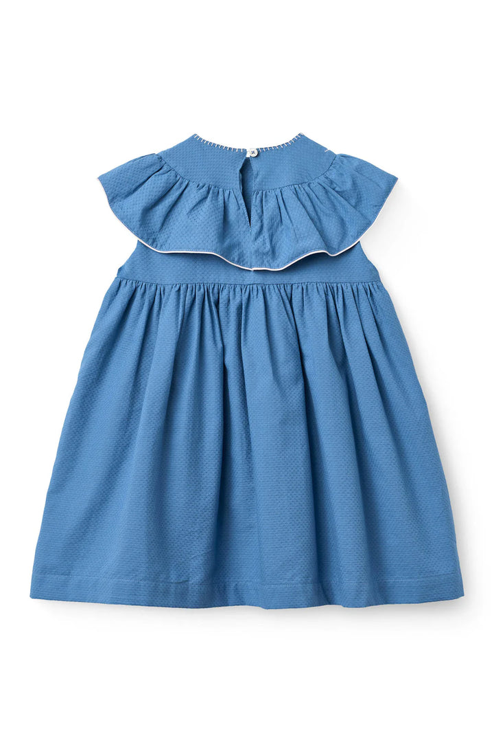 261-240-502 FRILL DRESS W. DECO EDGE - OCEAN BLUE COMB