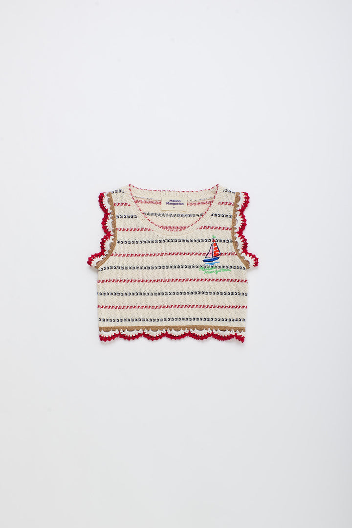 26100802 (Barcos Knit Top off white red )                                                                                             0