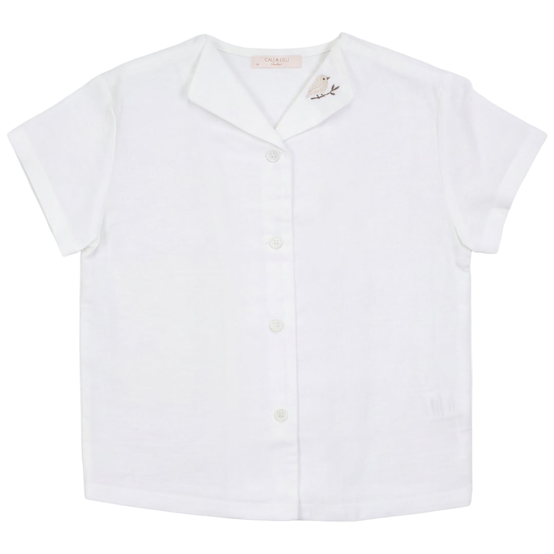 2612-BOY LINEN SHIRT WITH BIRD-WHITE/SAND