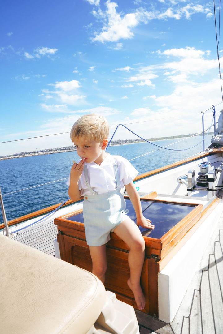 2615-BOY LINEN SHORTS W SUSPENDERS-BLUE SAGE