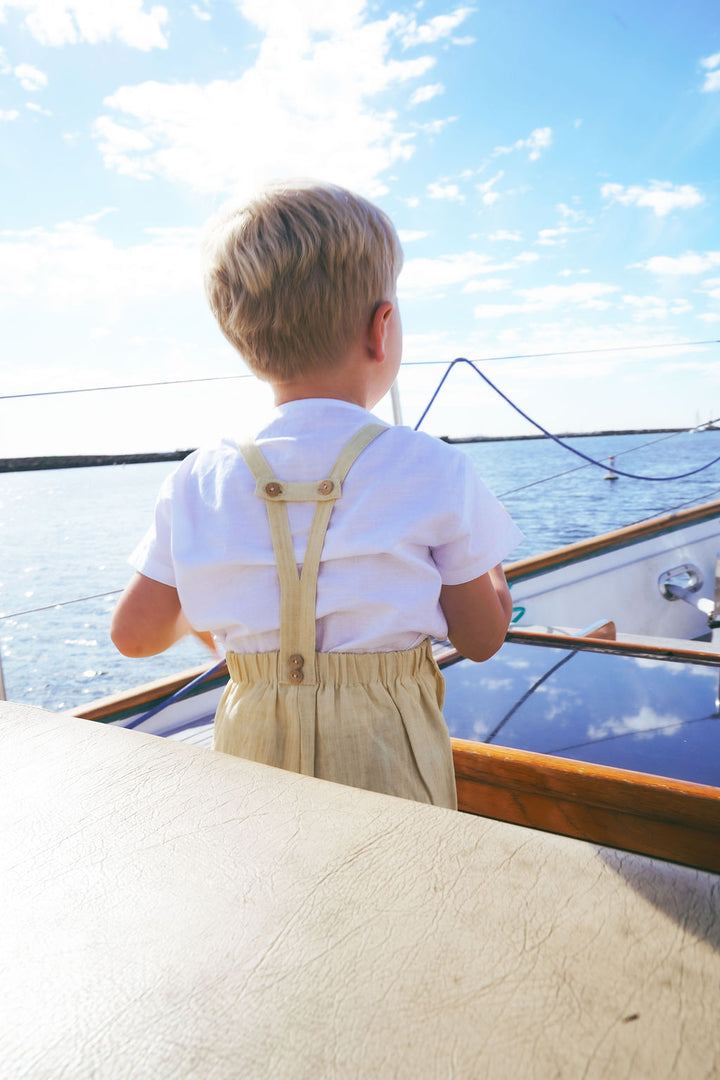 2615-BOY LINEN SHORTS W SUSPENDERS-YELLOW