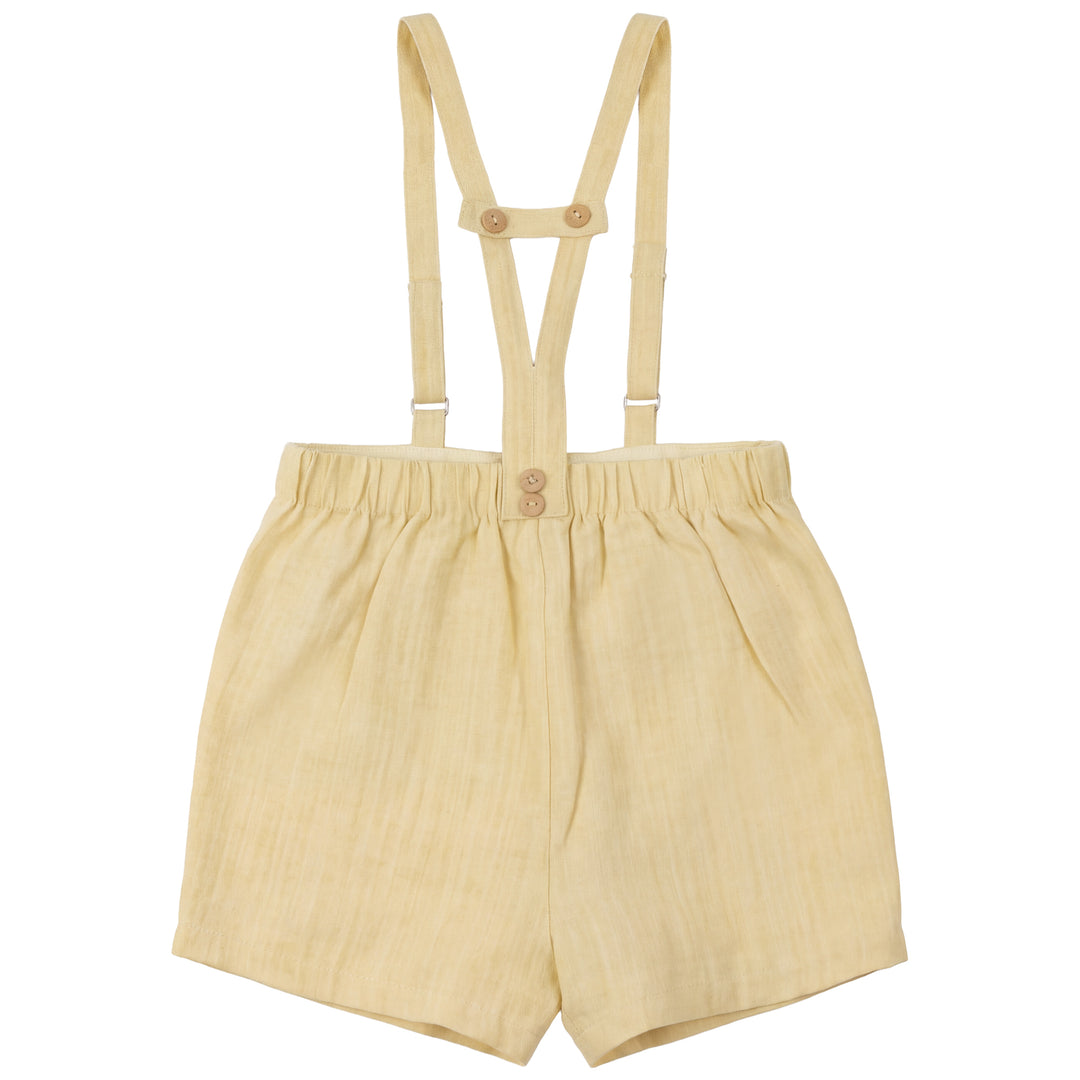 2615-BOY LINEN SHORTS W SUSPENDERS-YELLOW