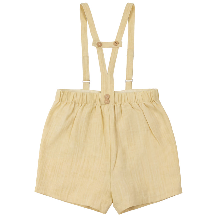 2615-BOY LINEN SHORTS W SUSPENDERS-YELLOW