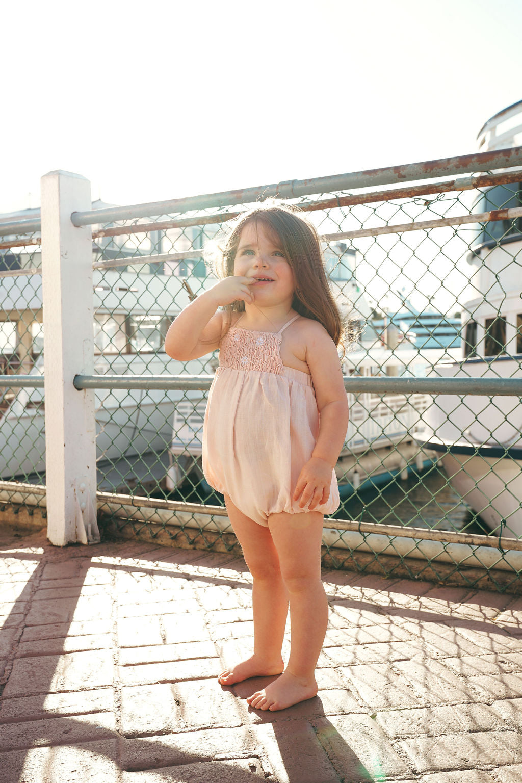 2617-BABY GIRL LINEN ROMPER-PINK