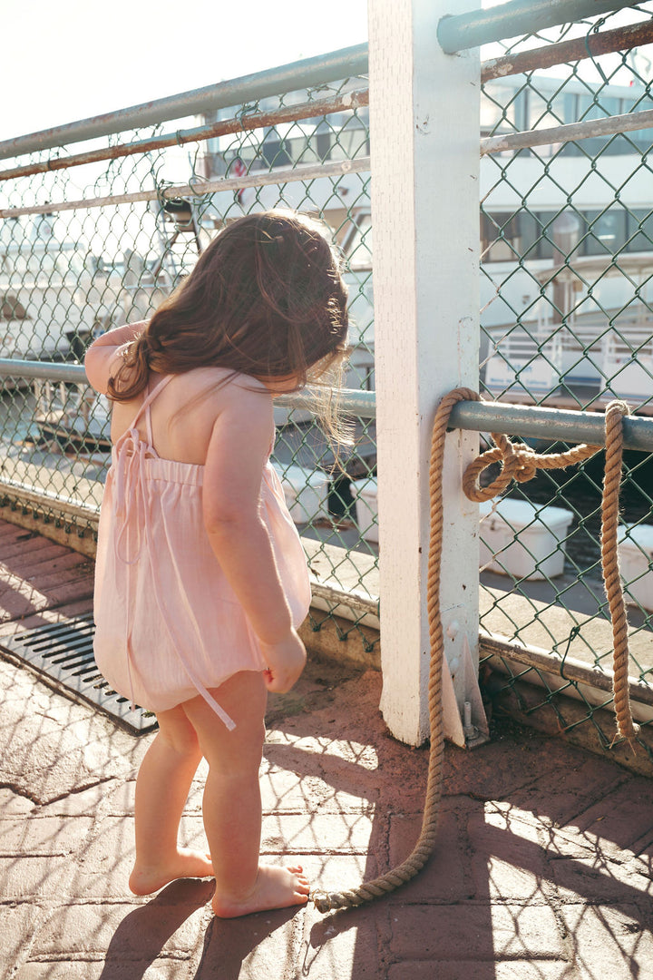 2617-BABY GIRL LINEN ROMPER-PINK