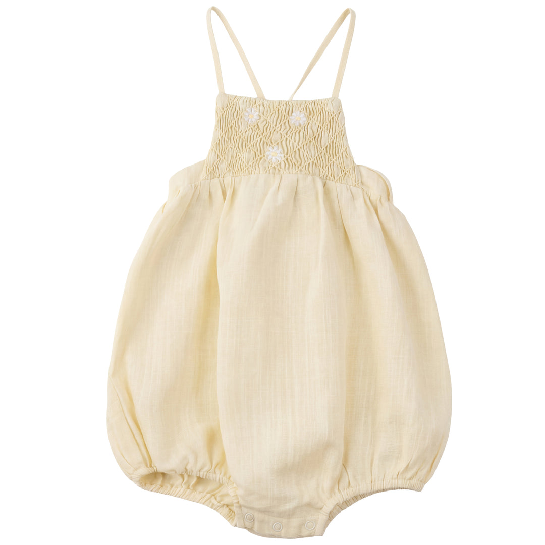 2617-BABY GIRL LINEN ROMPER-YELLOW