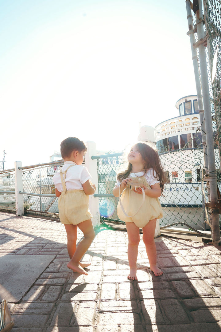 2617-BABY GIRL LINEN ROMPER-YELLOW