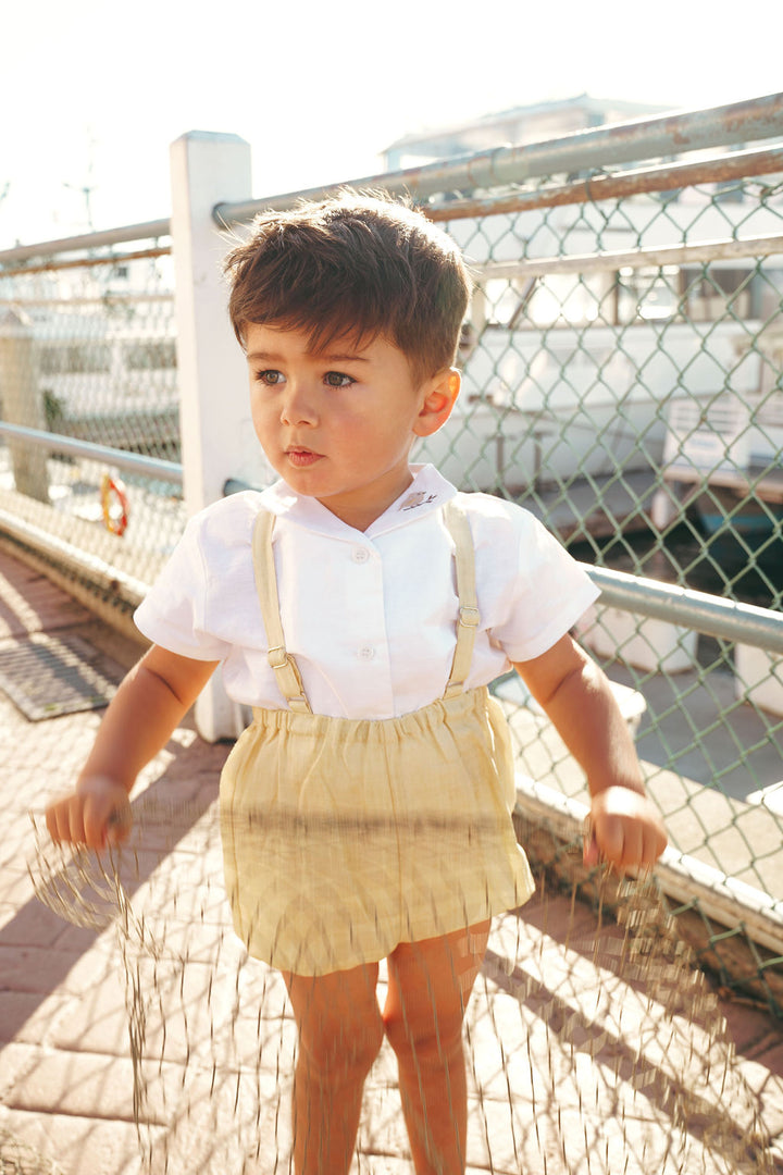 2618-BABY BOY LINEN ROMPER-YELLOW