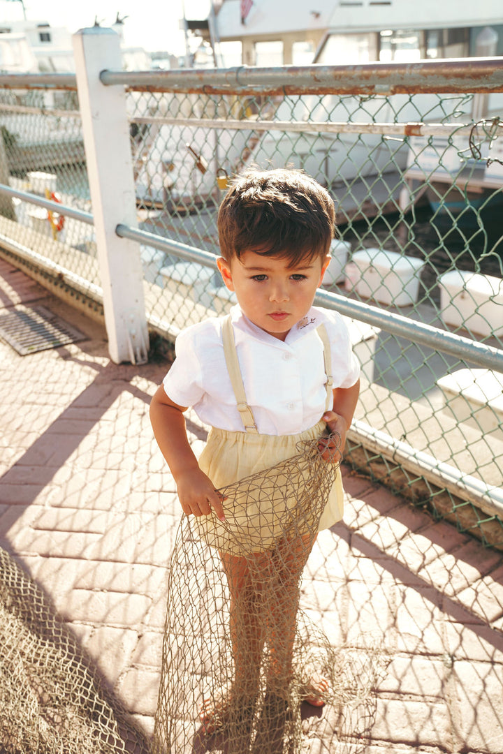 2618-BABY BOY LINEN ROMPER-YELLOW