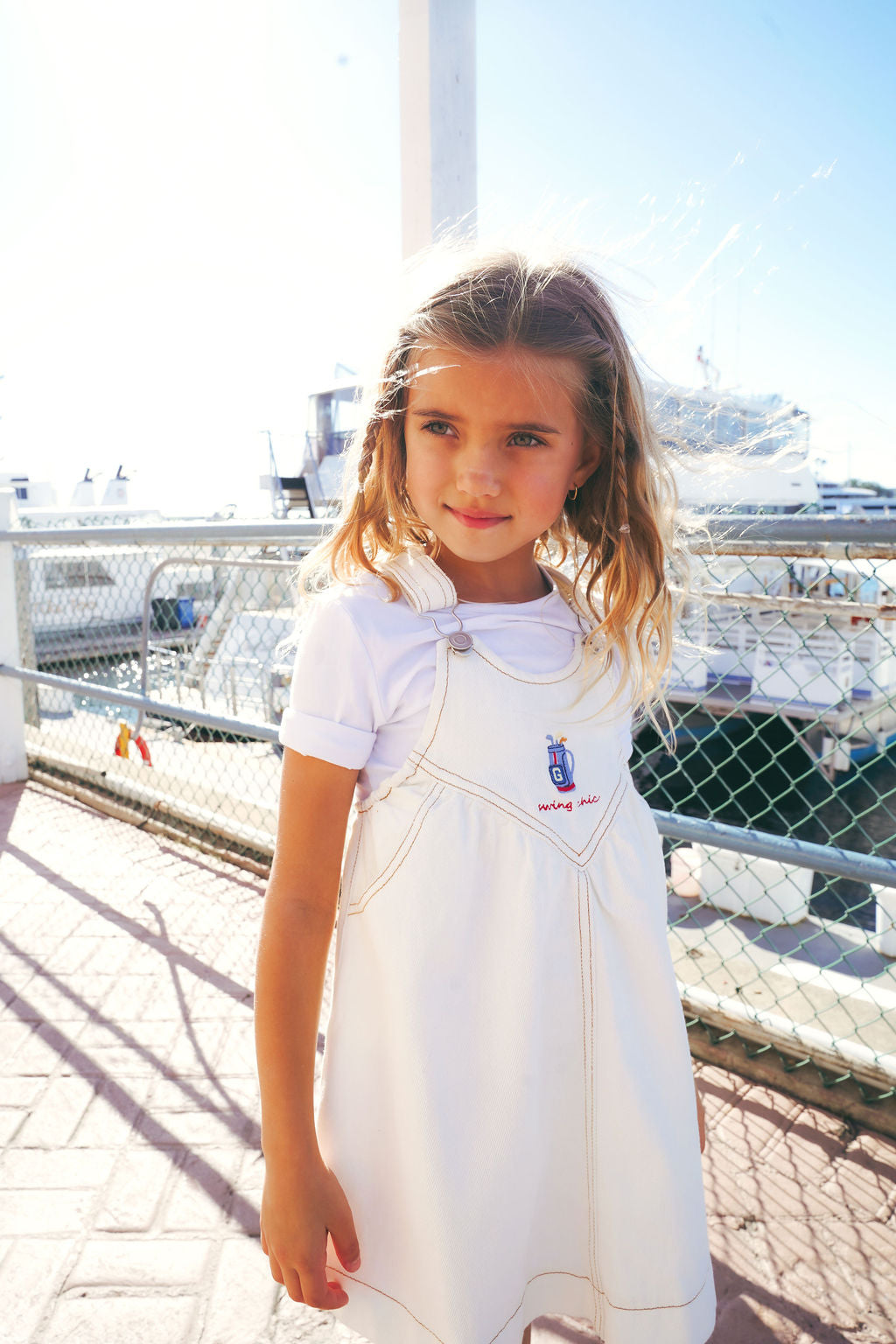 PREORDER 2620-GIRL PINAFORE GOLF DRESS-WHITE