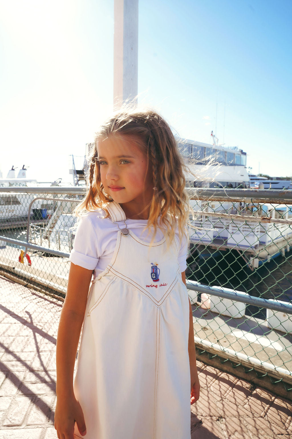 PREORDER 2620-GIRL PINAFORE GOLF DRESS-WHITE