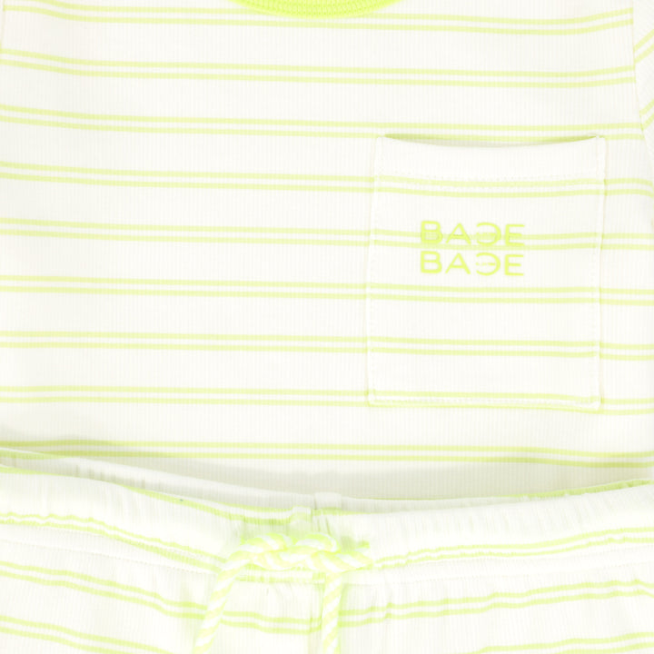 C-26232-Striped Ribbed T-shirt Set-Yellow