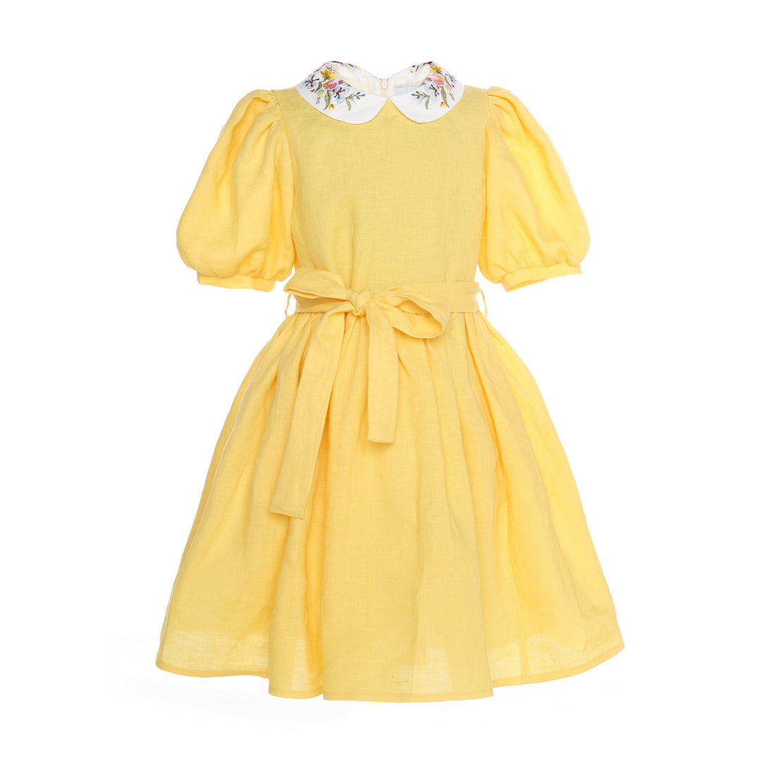 Aria Midi Dress Linen-Yellow