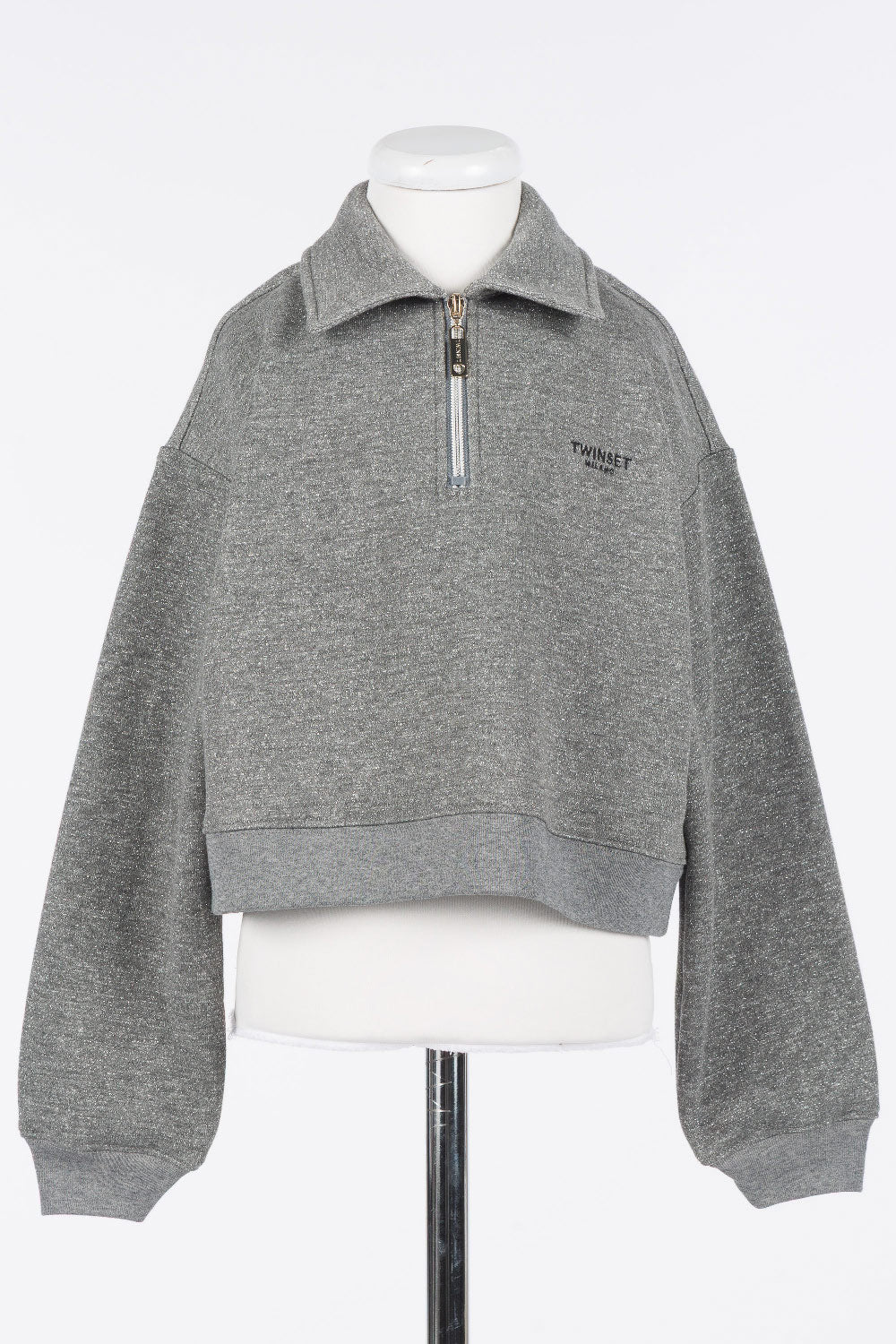 262GJ2154 LUREX SWEATSHIRT WITH POLO OPENING - DARK GREY MELANGE