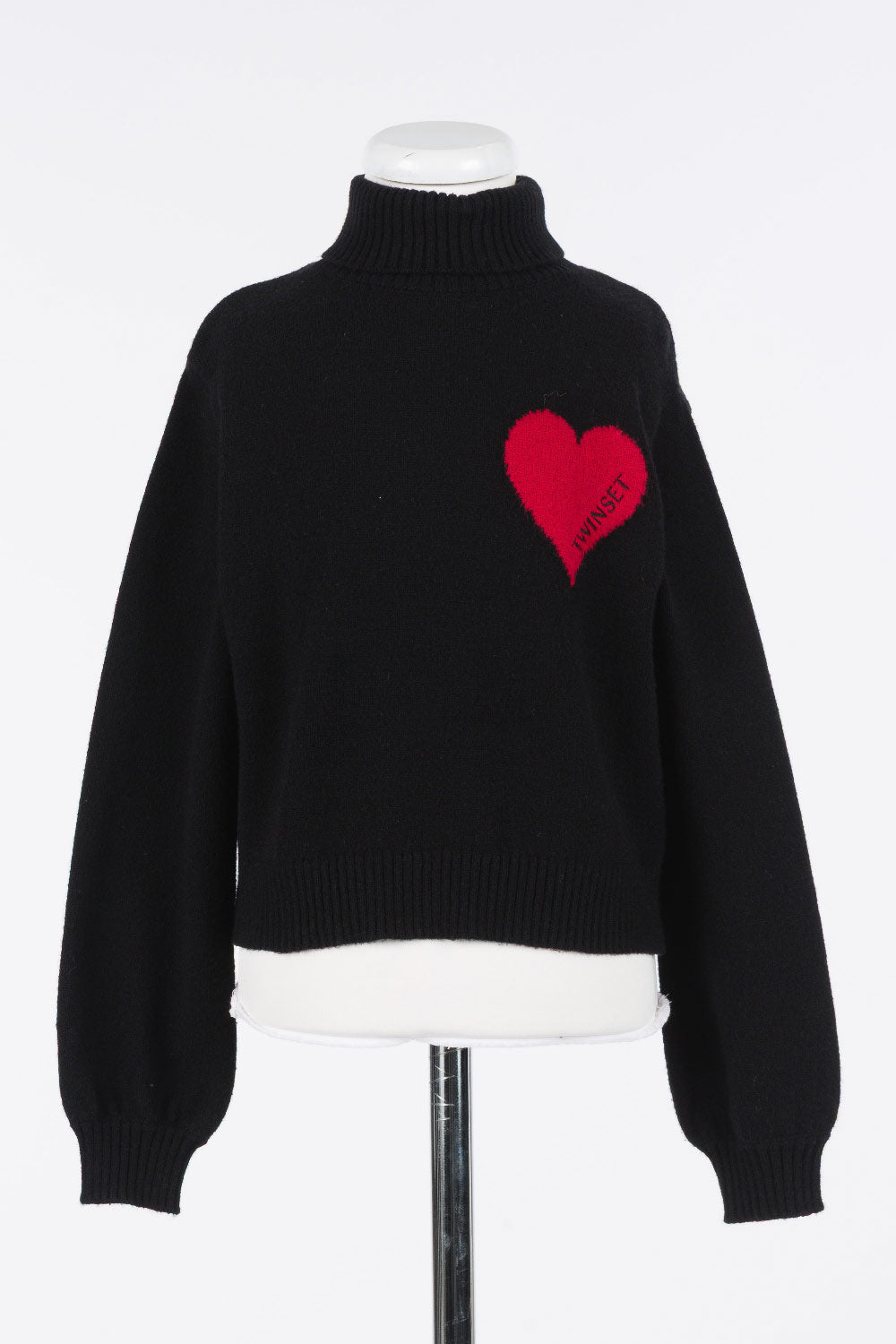 262GJ3040 TURTLENECK IN KNIT DETTAGLIO HEART - NERO/MAGENTA HEART