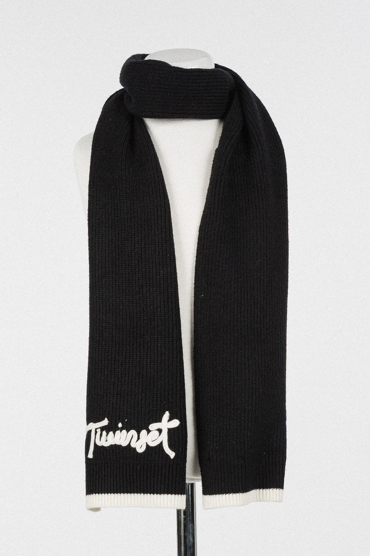 262GJ501A SCIARPA IN KNIT CON LOGO RICAMATO - BIC. BLACK/SNOW