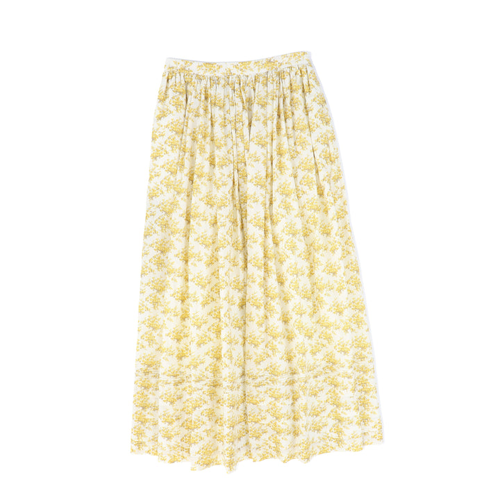 C-26304-Floral Bunch Pleat Skirt Yellow