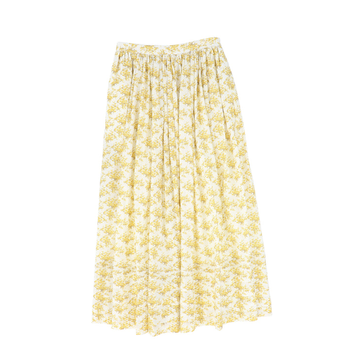 C-26304-Floral Bunch Pleat Skirt Yellow