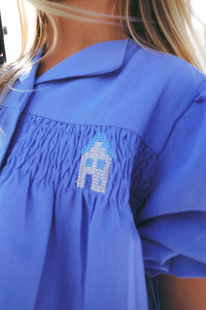 2630-GIRL DRESS WITH SMOCKING-ROYAL BLUE