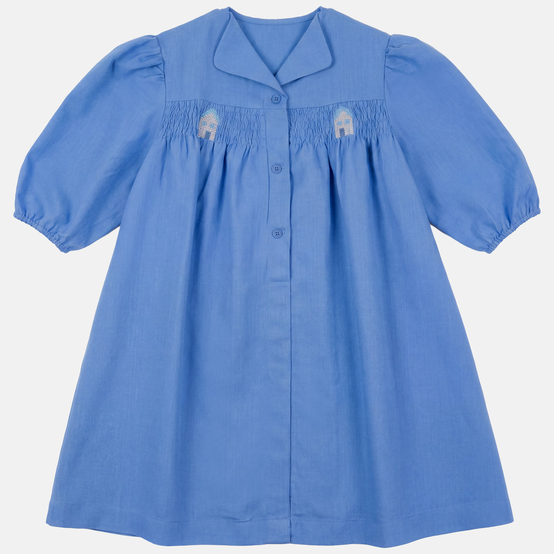 2630-GIRL DRESS WITH SMOCKING-ROYAL BLUE