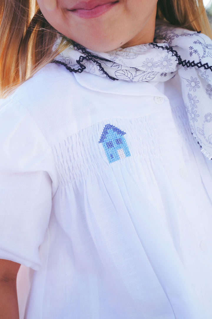 2630-GIRL DRESS WITH SMOCKING-WHITE