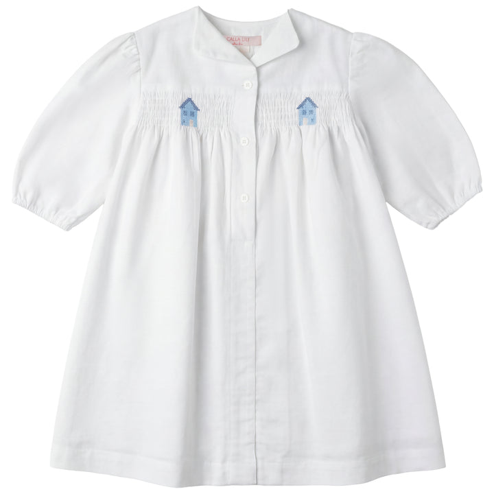 2630-GIRL DRESS WITH SMOCKING-WHITE