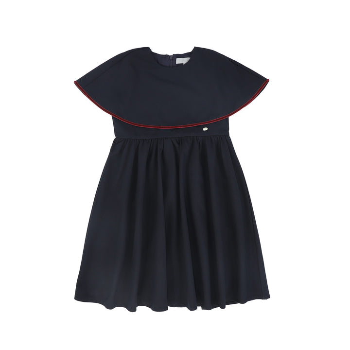 C-26398 Wool Velvet Trim Dress - Navy