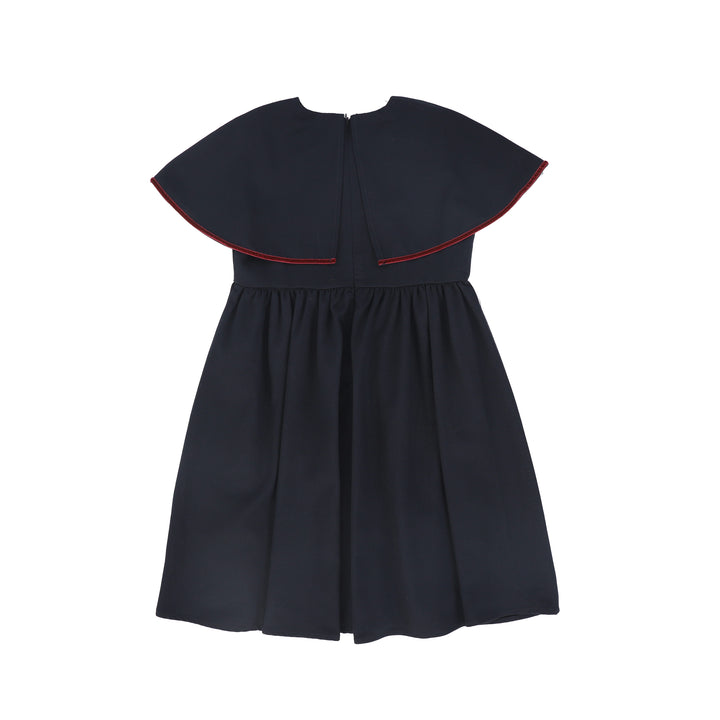 C-26398 Wool Velvet Trim Dress - Navy