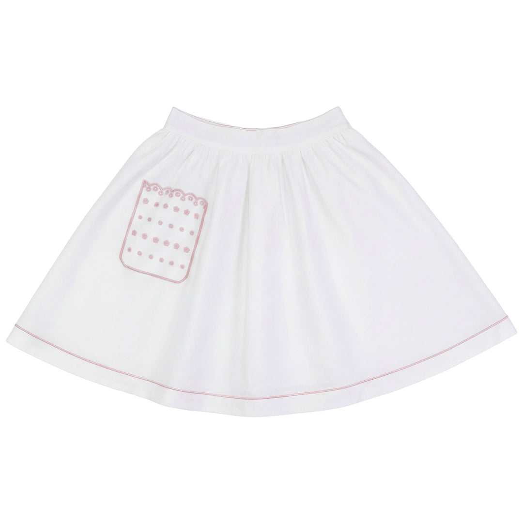 2641-GIRL LINEN SKIRT WITH SCALLOPS-WHITE/DUSTY PINK