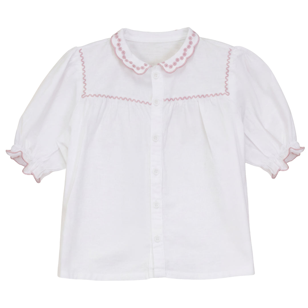 2642-GIRL LINEN SHIRT WITH SCALLOPS-WHITE/DUSTY PINK