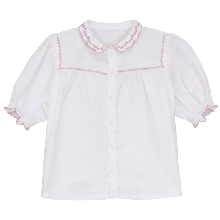 2642-GIRL LINEN SHIRT WITH SCALLOPS-WHITE/DUSTY PINK