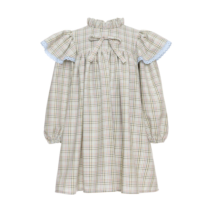 Special Edition Heather Cotton Dress With Ruffled Stand-up Collar Longer Length - White