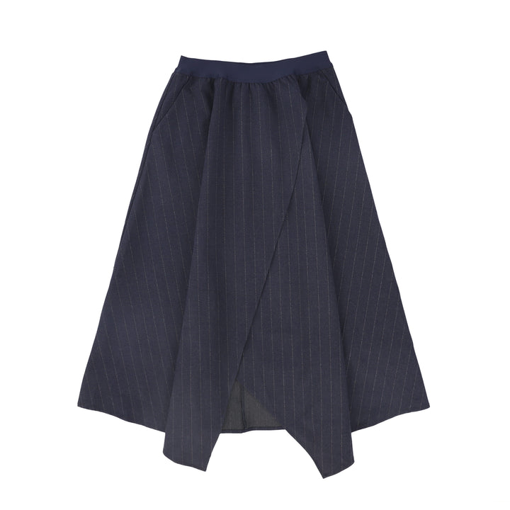 C-26987 Pinstripe Asymmetric Wool Skirt Navy