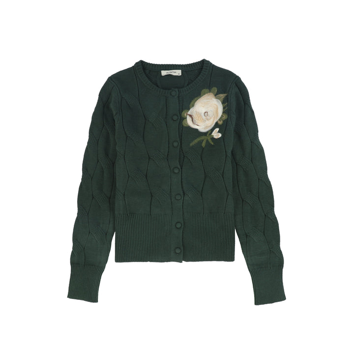 C-27008 Painted Cable Knit Cardigan Green