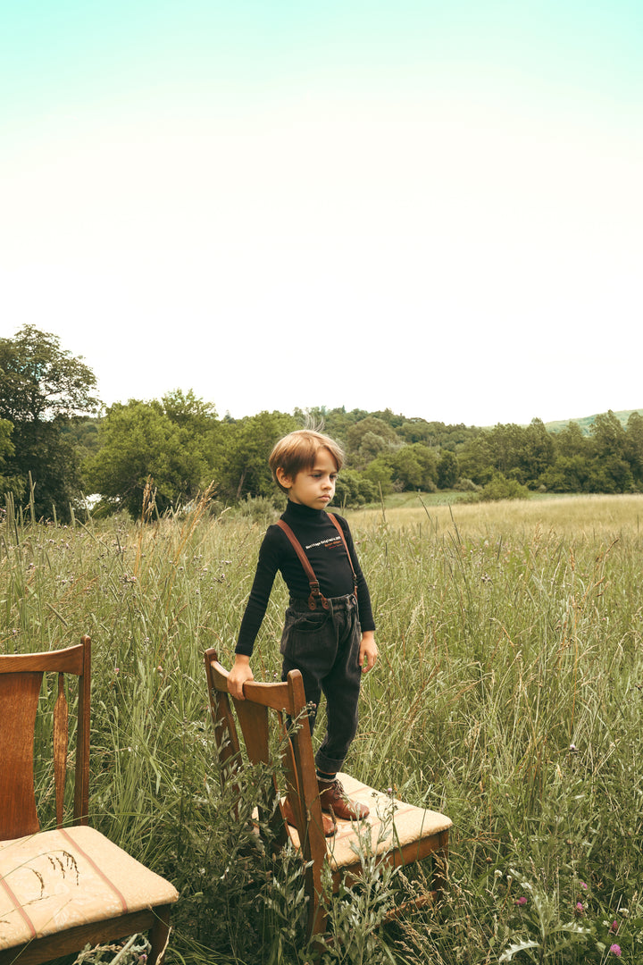 A2708BK BOY DENIM PANTS WITH SUSPENDERS-Black