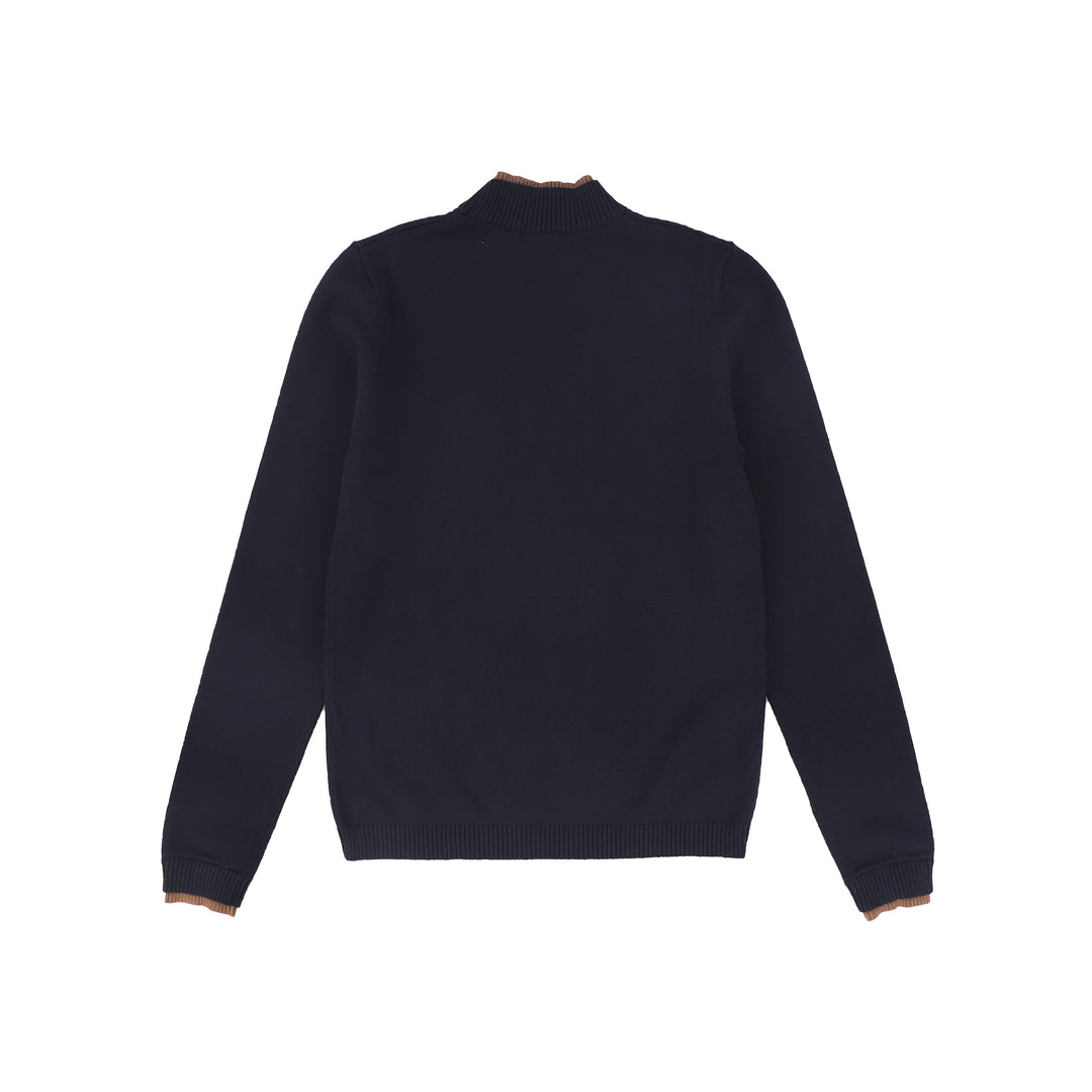 C-27055 Horse Print Knit Turtleneck Navy