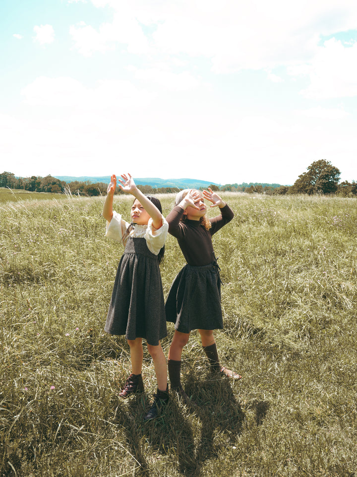 E2745GR/BR GIRL TWEED SKIRT WITH DRAW STRING