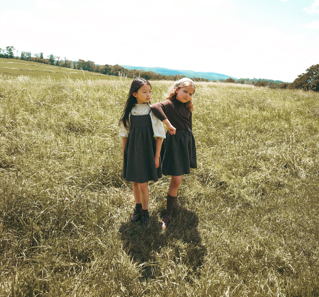 E2745GR/BR GIRL TWEED SKIRT WITH DRAW STRING