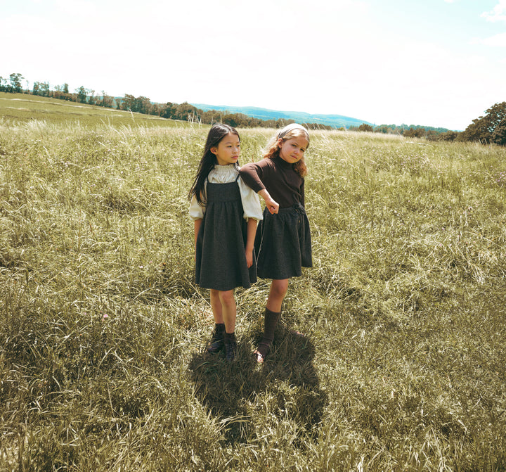 E2745GR/BR GIRL TWEED SKIRT WITH DRAW STRING