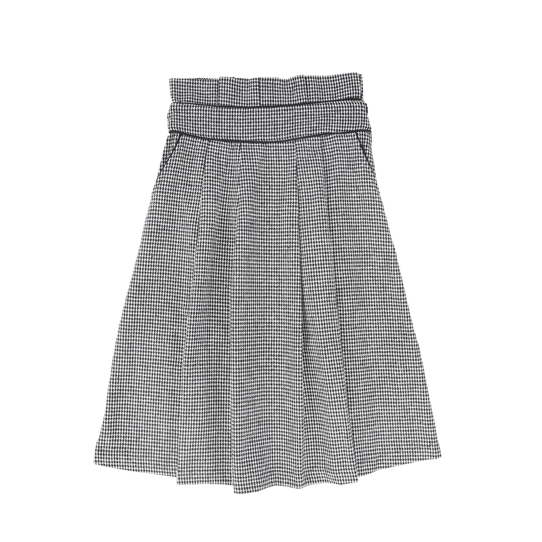 C-27298 Houndstooth Pleated Trim Skirt Black/White